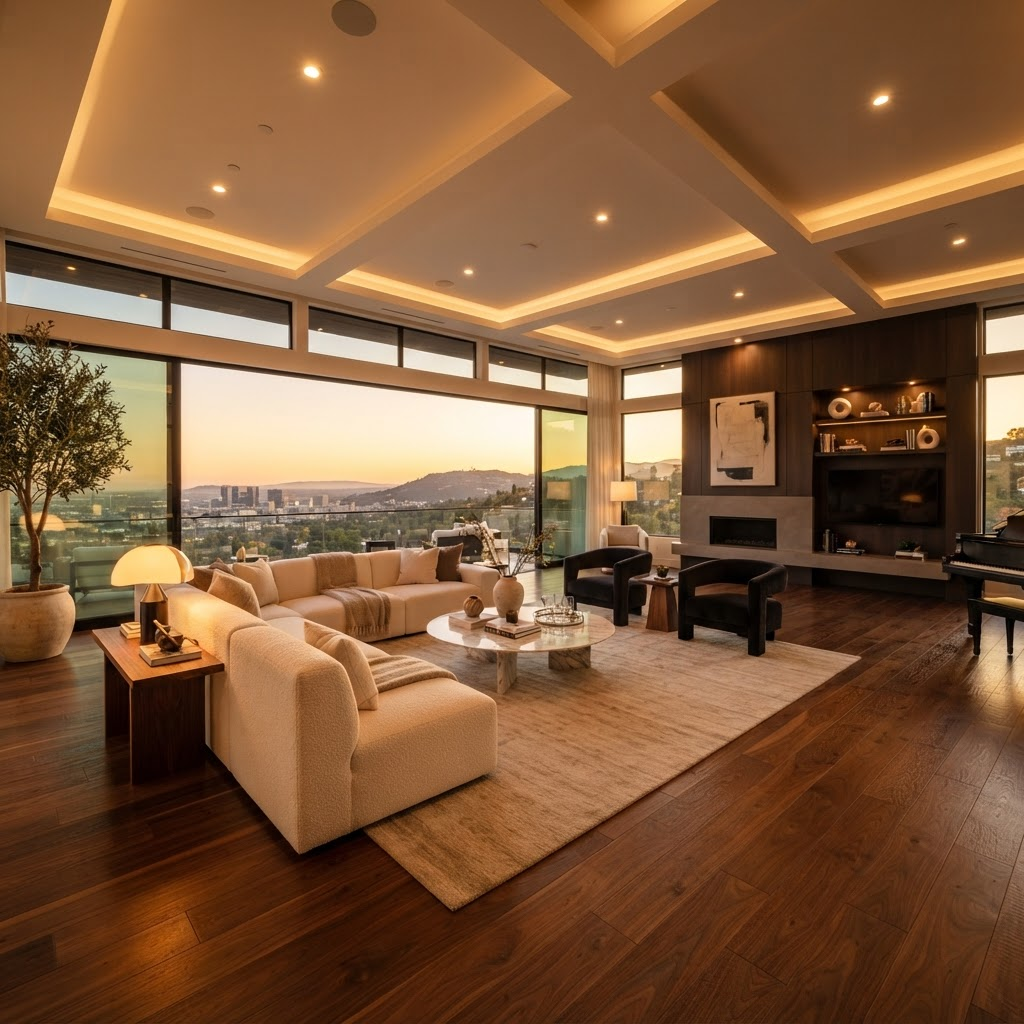 Luxury hardwood flooring in an elegant living space